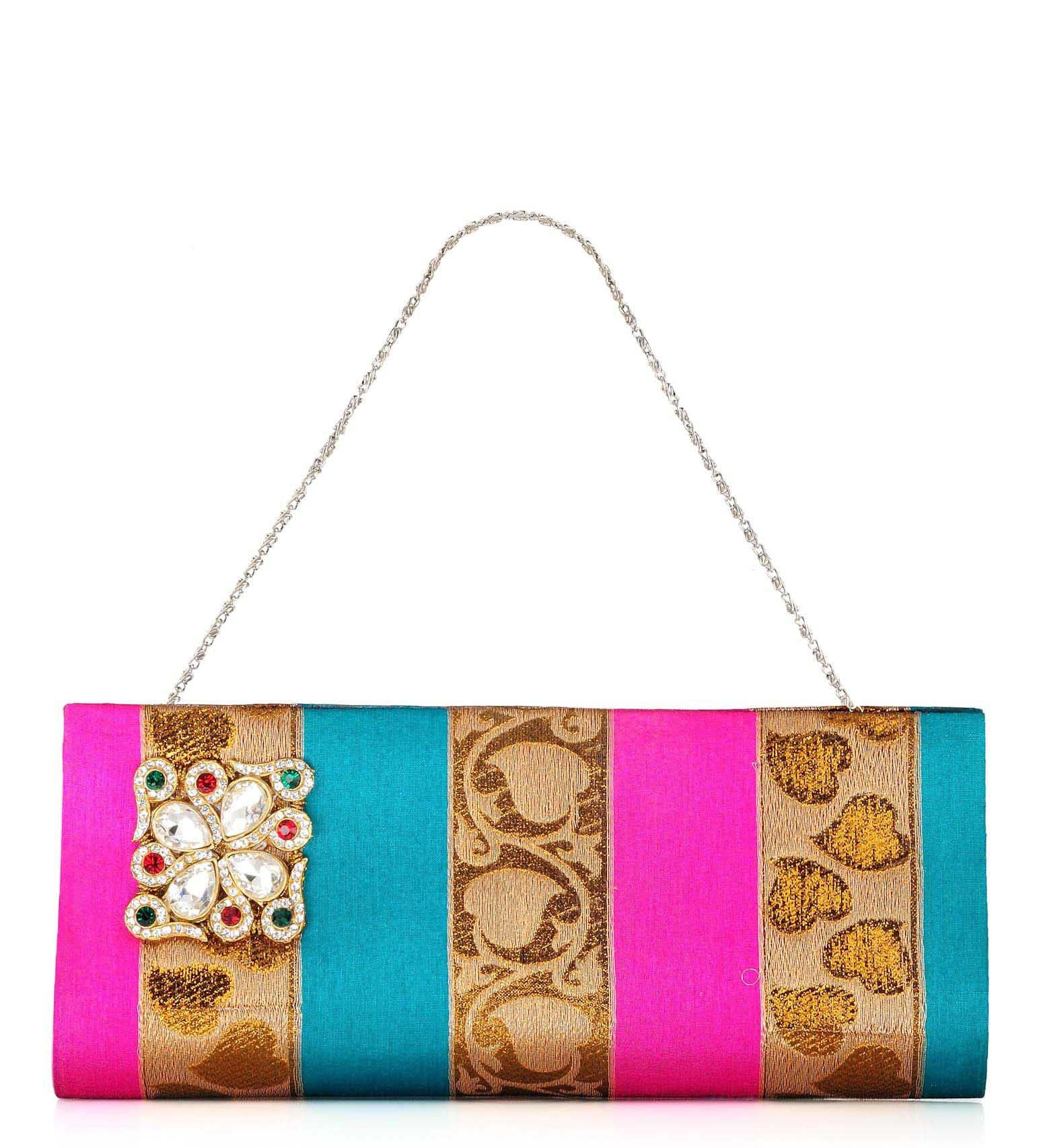 Multi-Color Art Silk Brocade Clutch