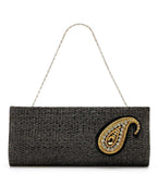 Black Jute Stone Studded Clutch