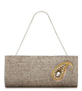 Grey Jute Stone Studded Clutch