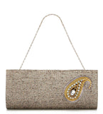 Grey Jute Stone Studded Clutch