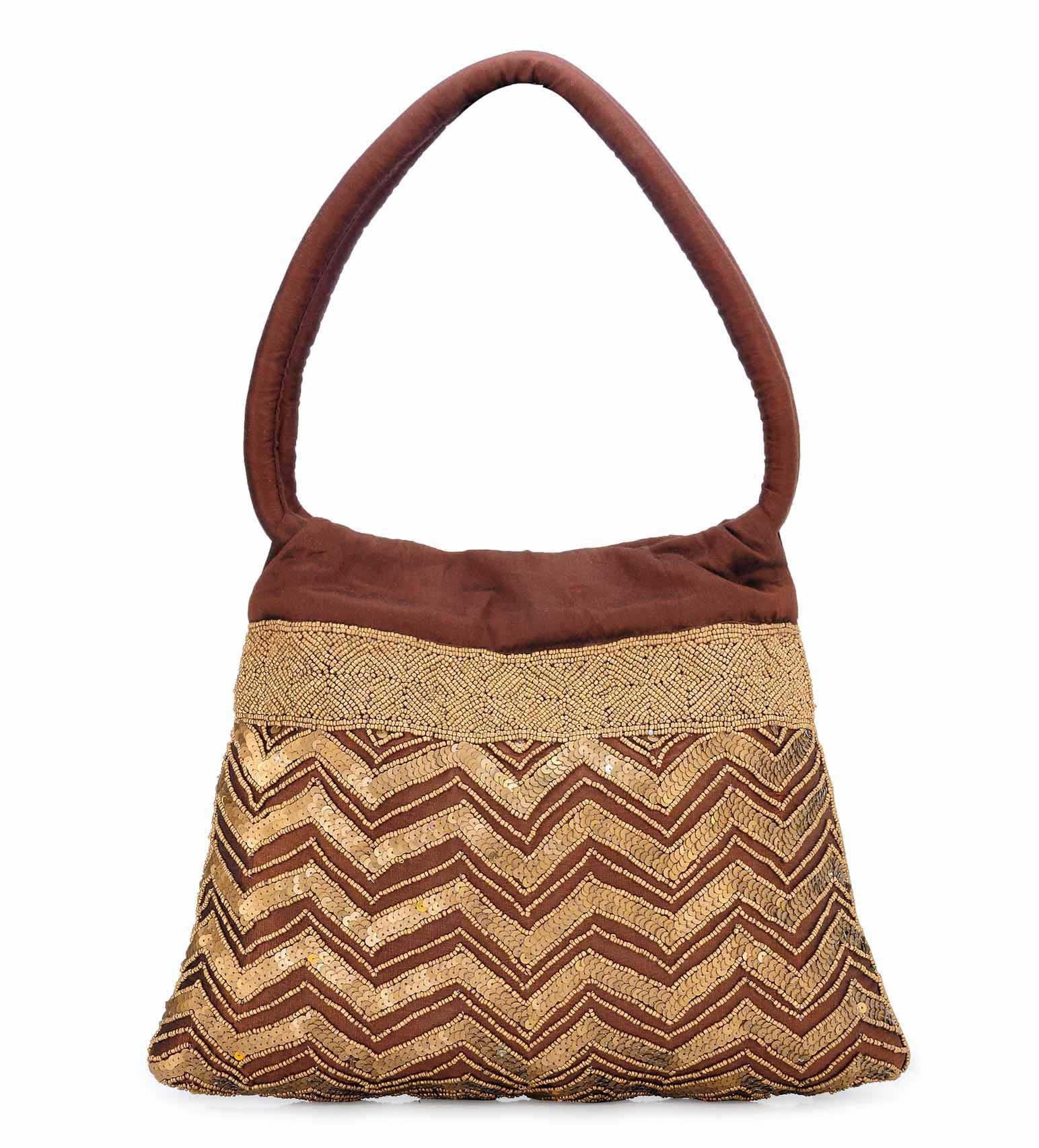 Brown Art Silk Handbag