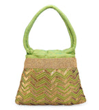 Green Art Silk Handbag