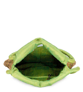 Green Art Silk Handbag