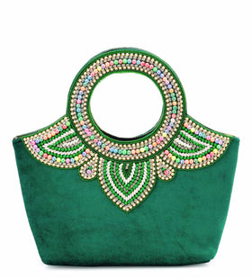 Green Velvet Pearl Studded Clutch