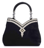 Black Velvet Stone Studded Handbag