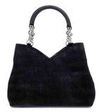 Black Velvet Stone Studded Handbag