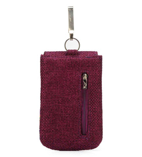 Burgundy Jute Printed Mobile Pouch