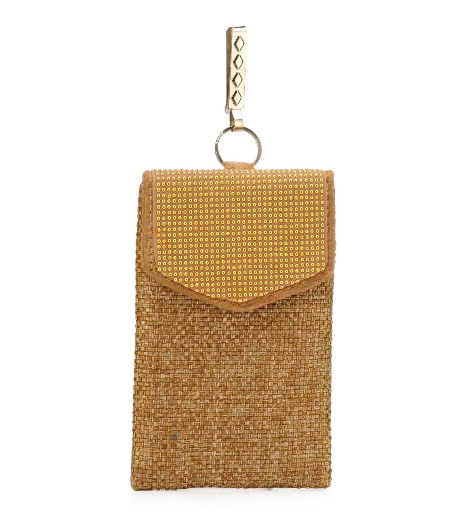 Brown Jute Designer Mobile Pouch