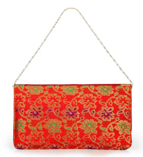 Red Art Silk & Jute Clutch