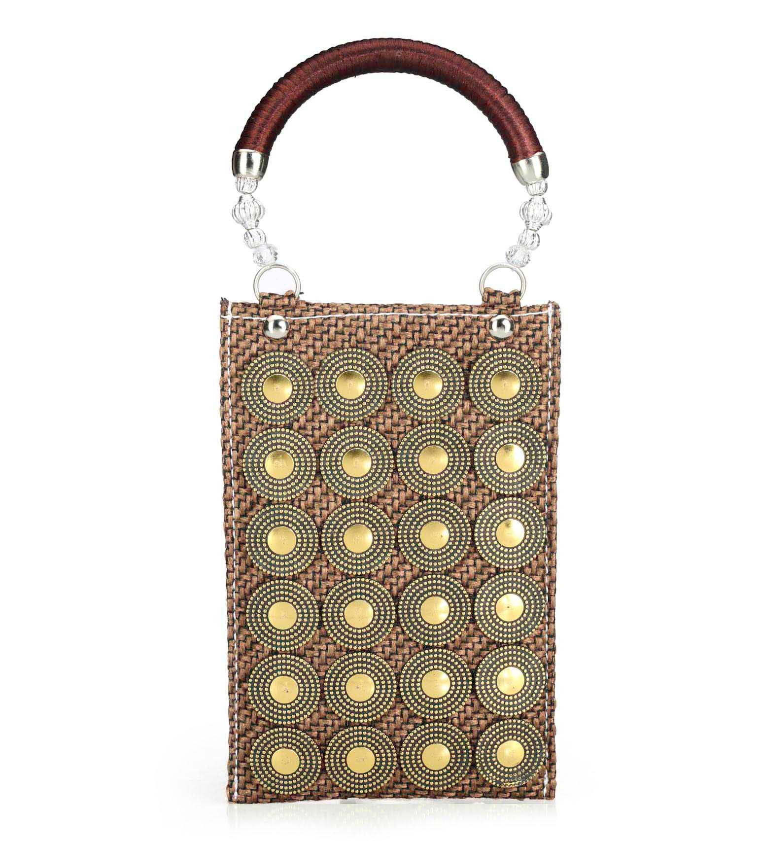 Brown Jute Mobile Pouch