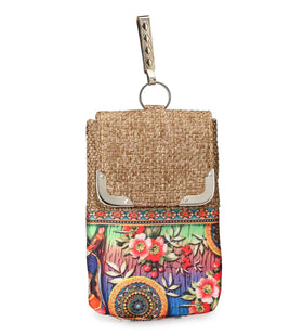 Light Brown Jute Printed Mobile Pouch