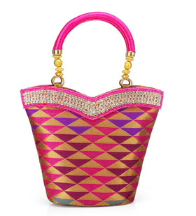 Magenta Art Silk Designer Handbag