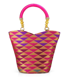 Magenta Art Silk Designer Handbag