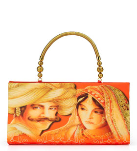 Orange Satin Printed Clutch