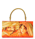 Orange Satin Printed Clutch