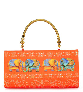 Orange Satin Printed Clutch