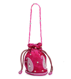 Magenta Velvet Stone Studded Potli Bag