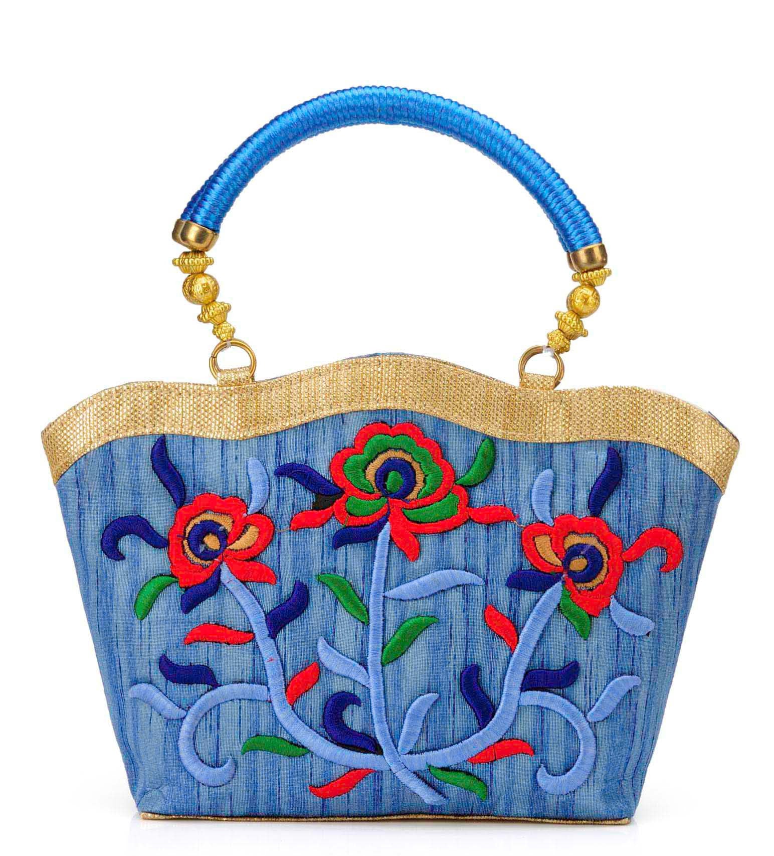 Sky Blue Art Silk Handbag