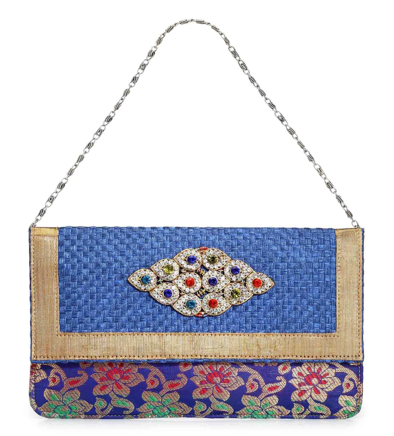 Violet Art Silk & Jute Clutch