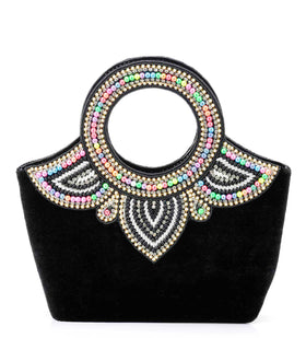 Black Velvet Pearl Studded Clutch