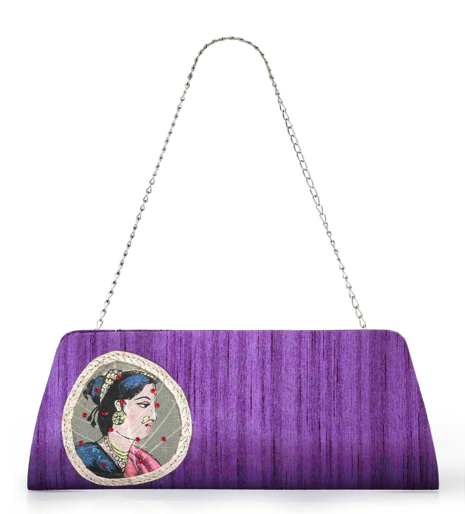 Violet Art Silk Printed Clutch