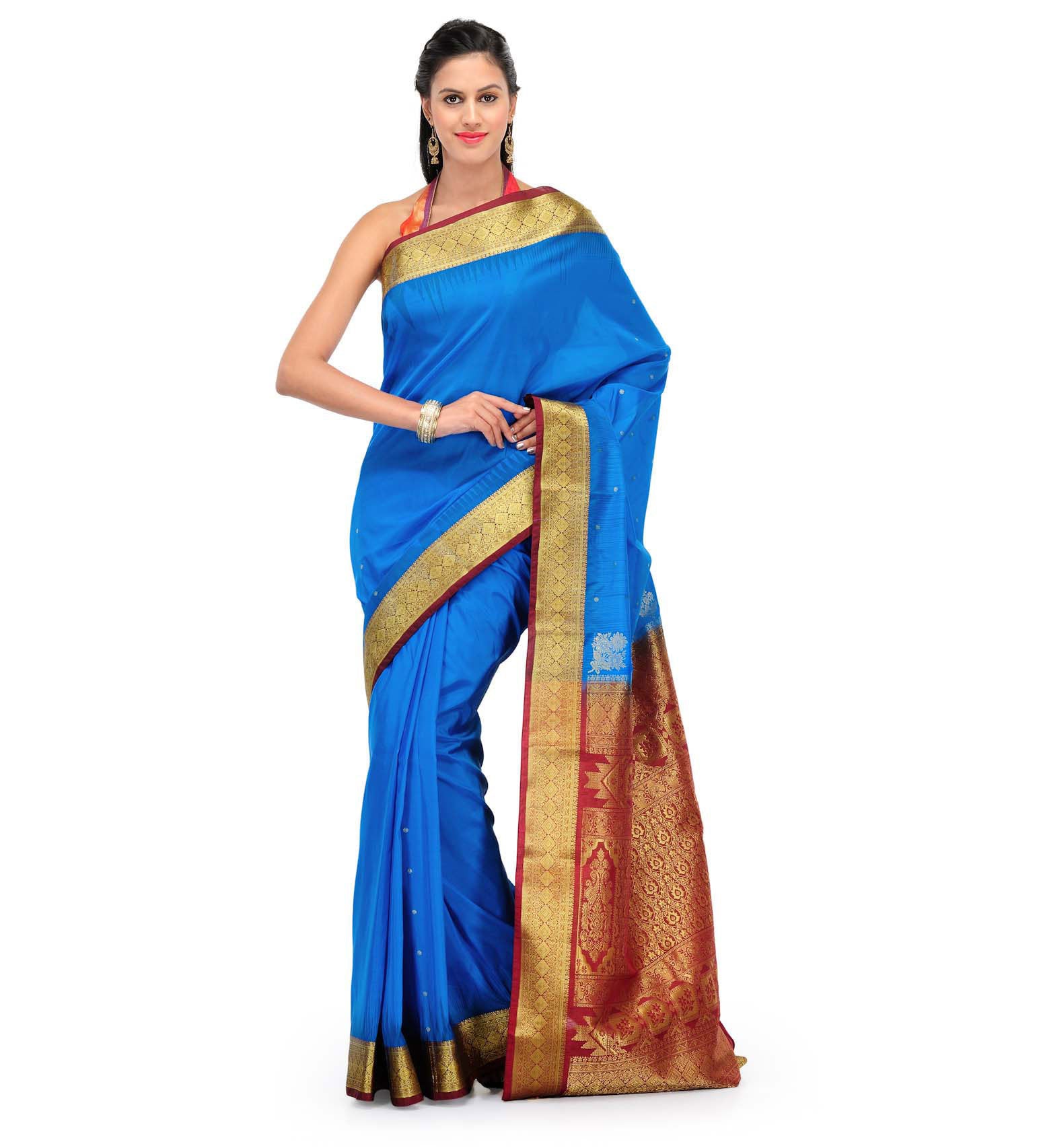 Blue Art Silk Saree with Zari Border