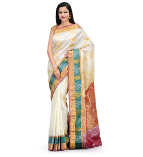 Cream Art Silk Saree