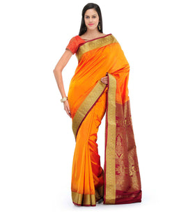 Mustard Art Silk Saree with Zari Border