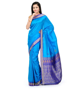 Turquoise Bomkai Silk Saree