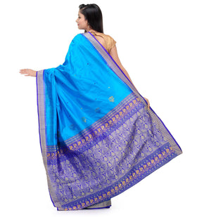 Turquoise Bomkai Silk Saree