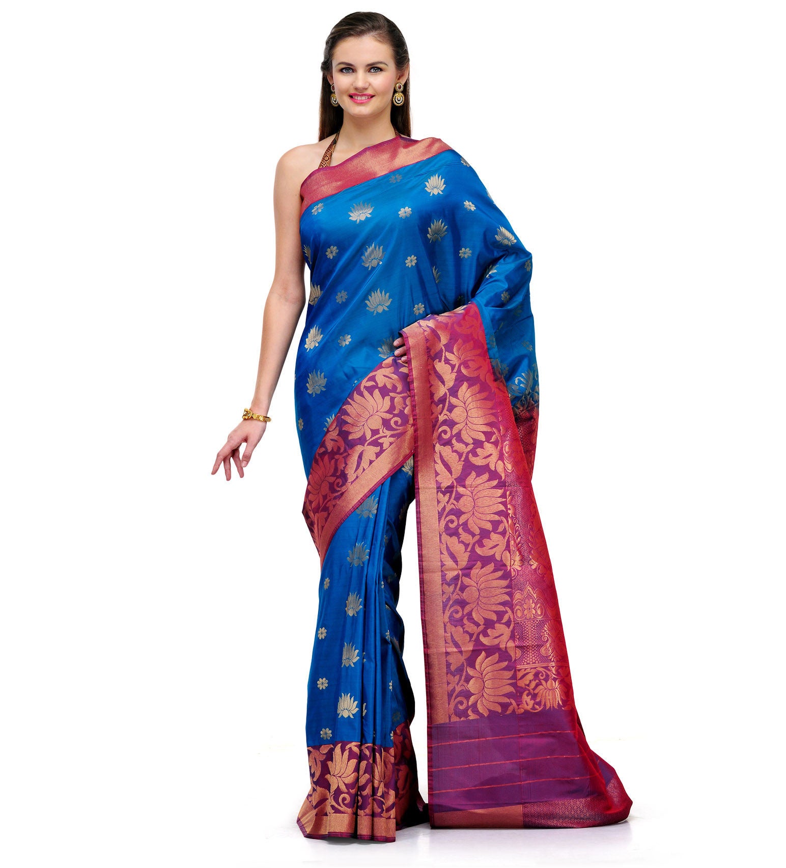 Dark Turquoise Art Silk Saree