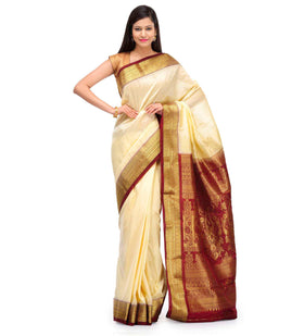 Beige Art Silk Saree with Zari Border