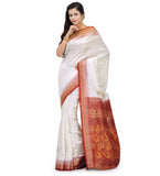 White Bomkai Silk Saree