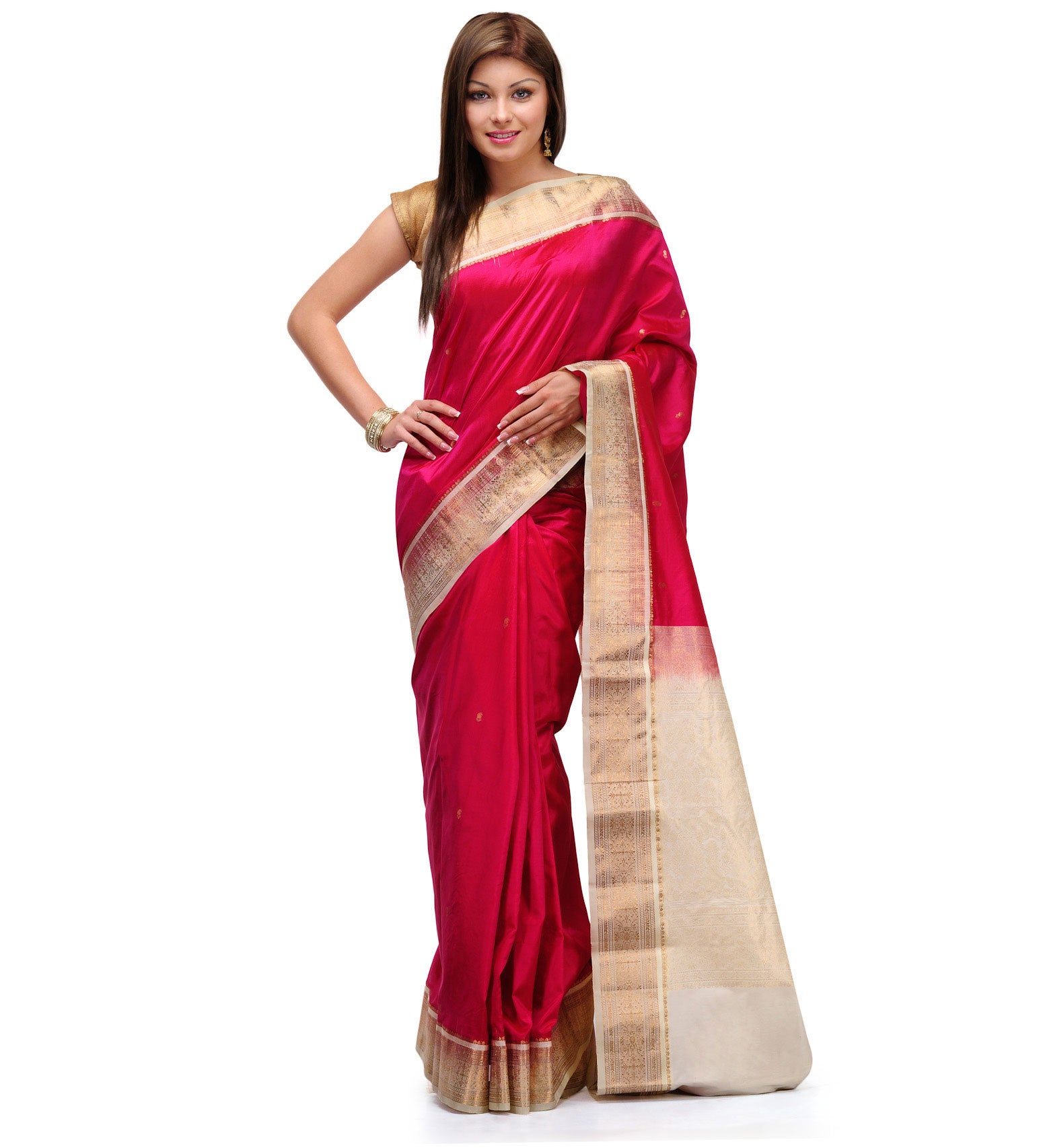 Magenta Silk Saree with Zari Border