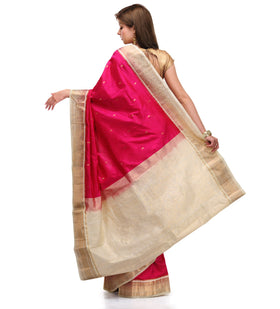 Magenta Silk Saree with Zari Border