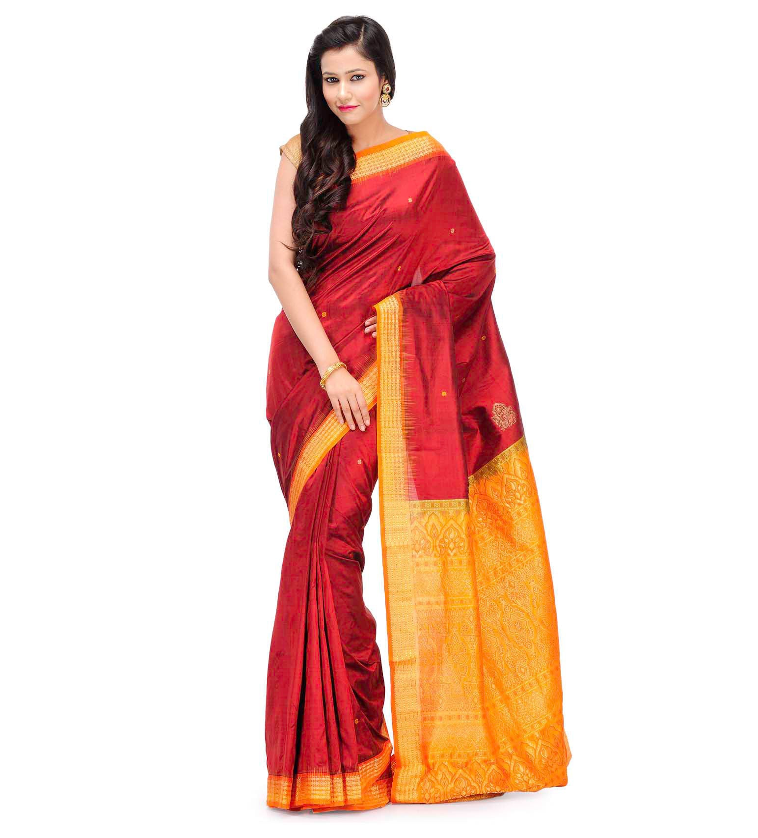 Maroon Bomkai Silk Saree