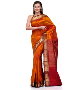 Mustard Silk Saree with Zari Border