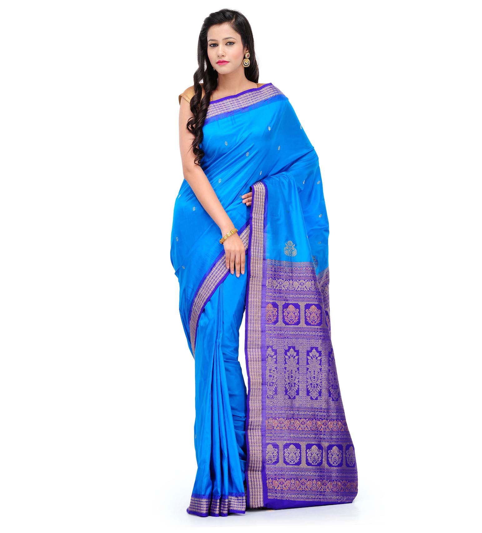 Turquoise Bomkai Silk Saree