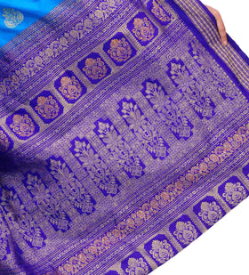 Turquoise Bomkai Silk Saree