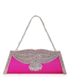 Magenta Art Silk Stone Studded Clutch