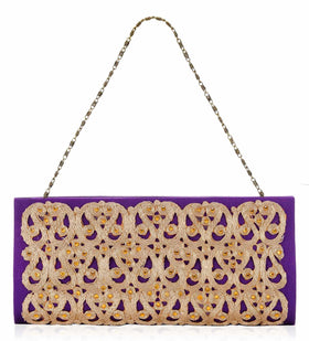 Violet Art Silk Stone Studded Clutch