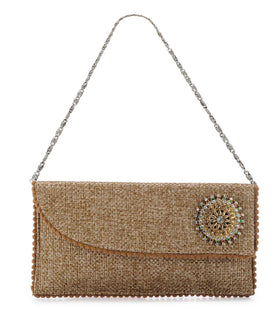 Brown Jute Stone Studded Clutch