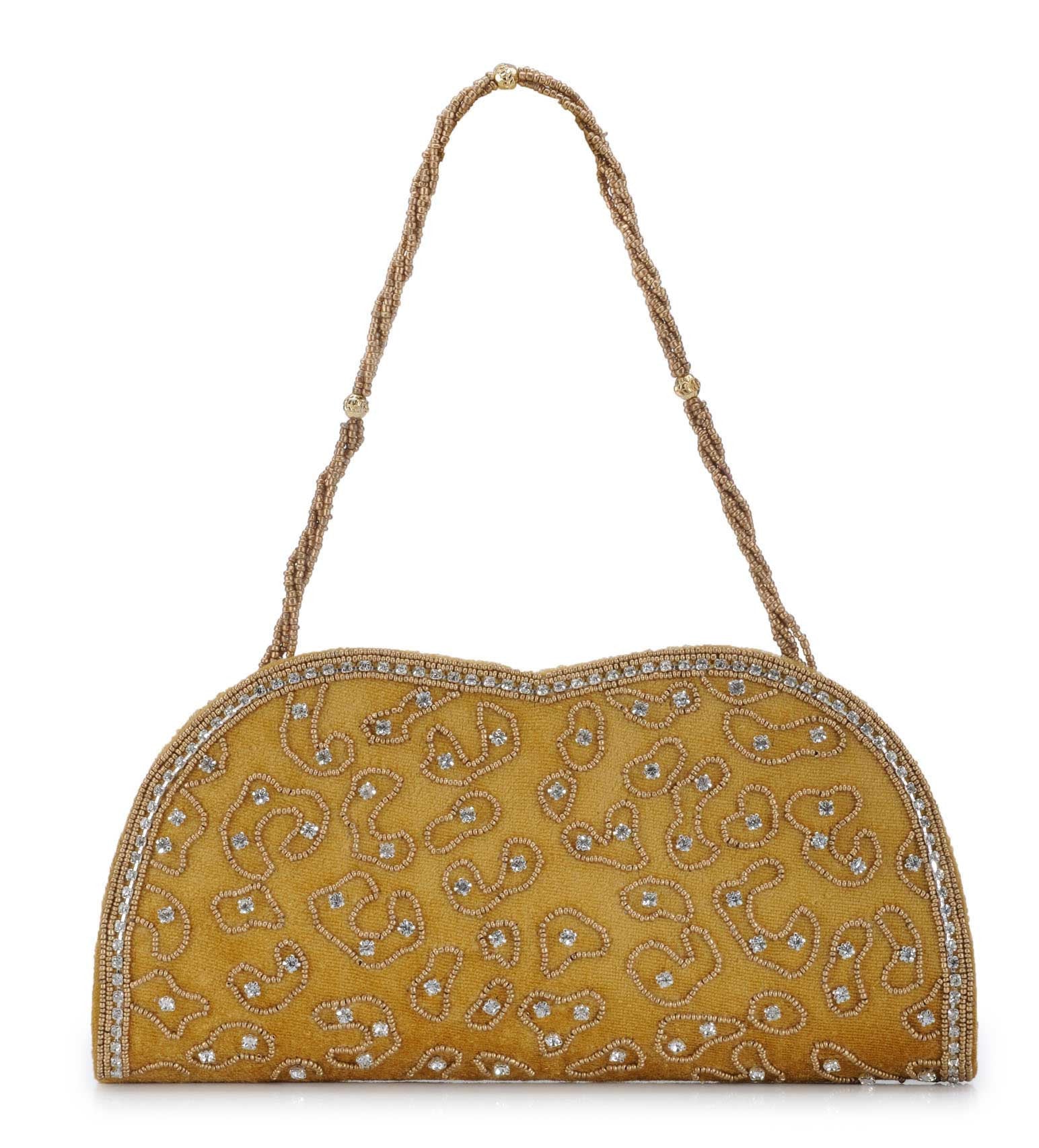 Mustard Velvet Beaded Clutch