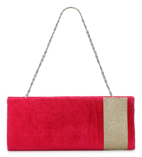 Magenta Velvet Stone Studded Clutch