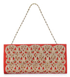 Red Art Silk Stone Studded Clutch