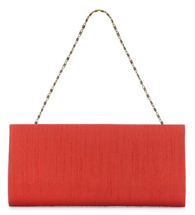 Red Art Silk Stone Studded Clutch