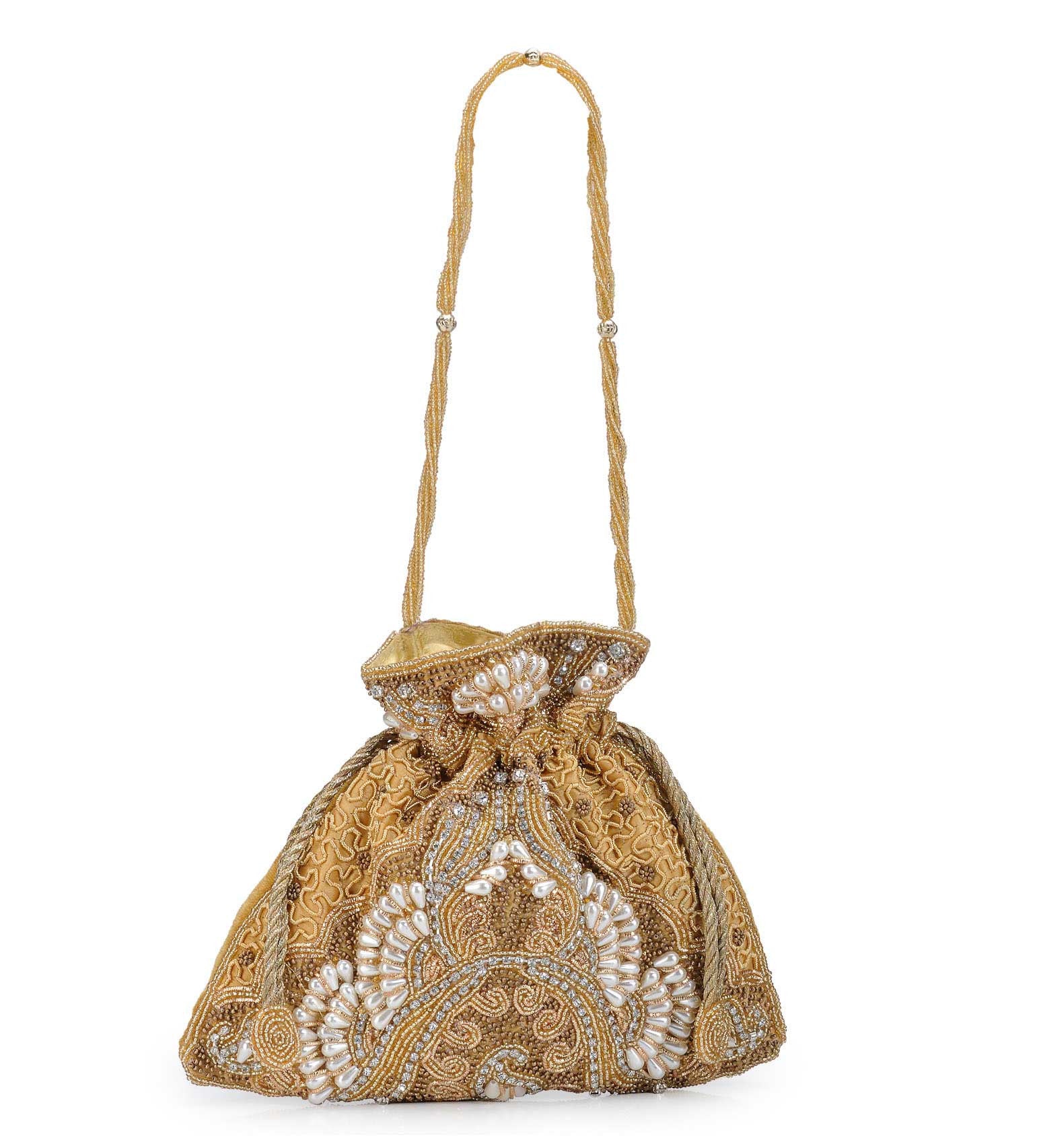 Golden Velvet Beaded Potli Bag