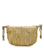 Beige Brocade Beaded Potli Bag