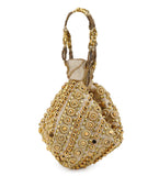 Beige Brocade Beaded Potli Bag