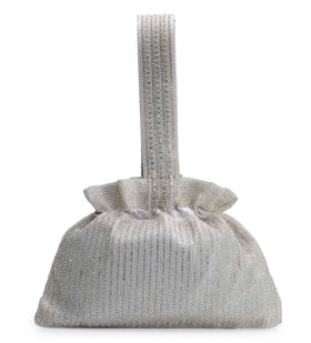 Silver Satin Stone Studded Potli Bag